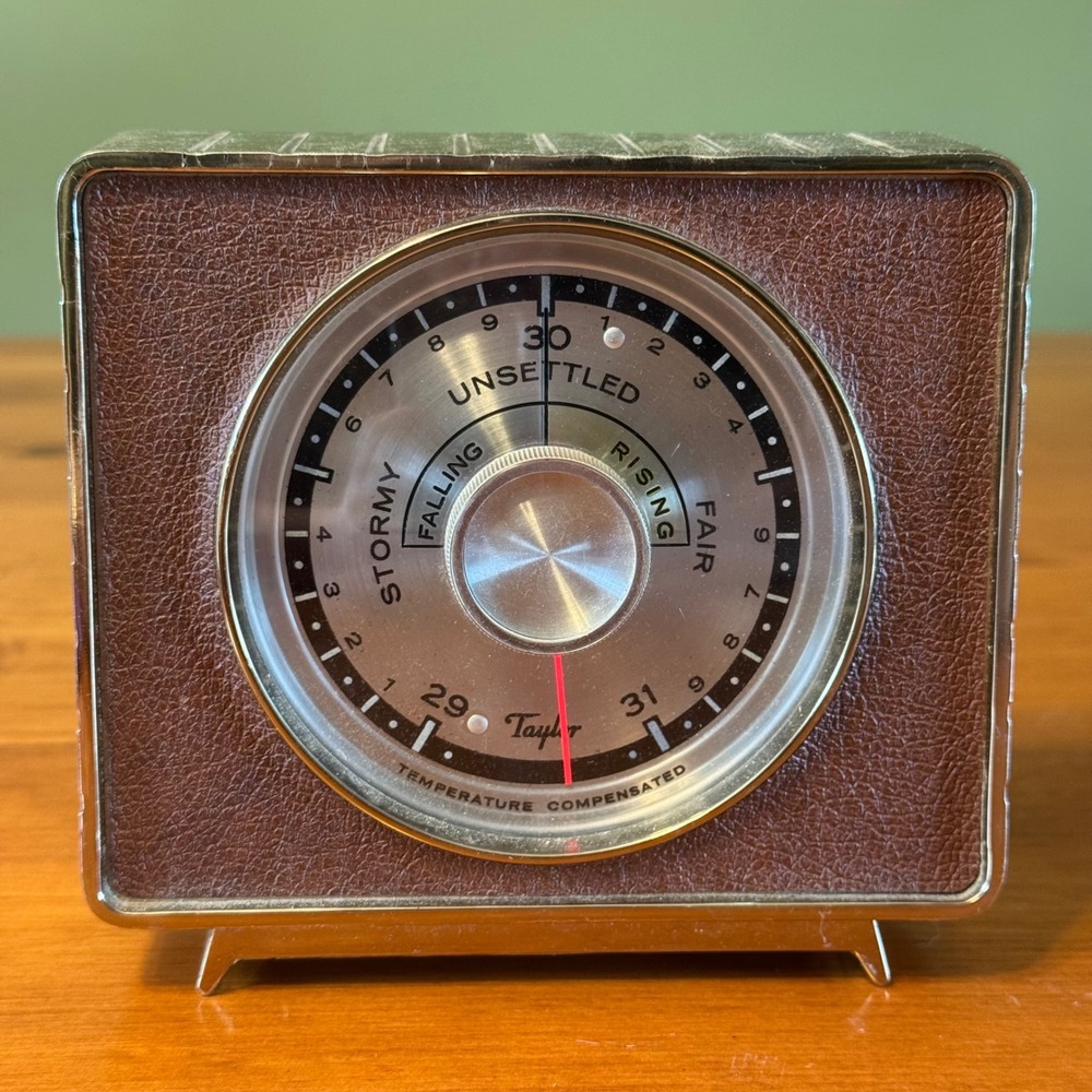 Vintage Taylor Desktop Barometer Weather Forecast Station Gold Tone Brown MCM